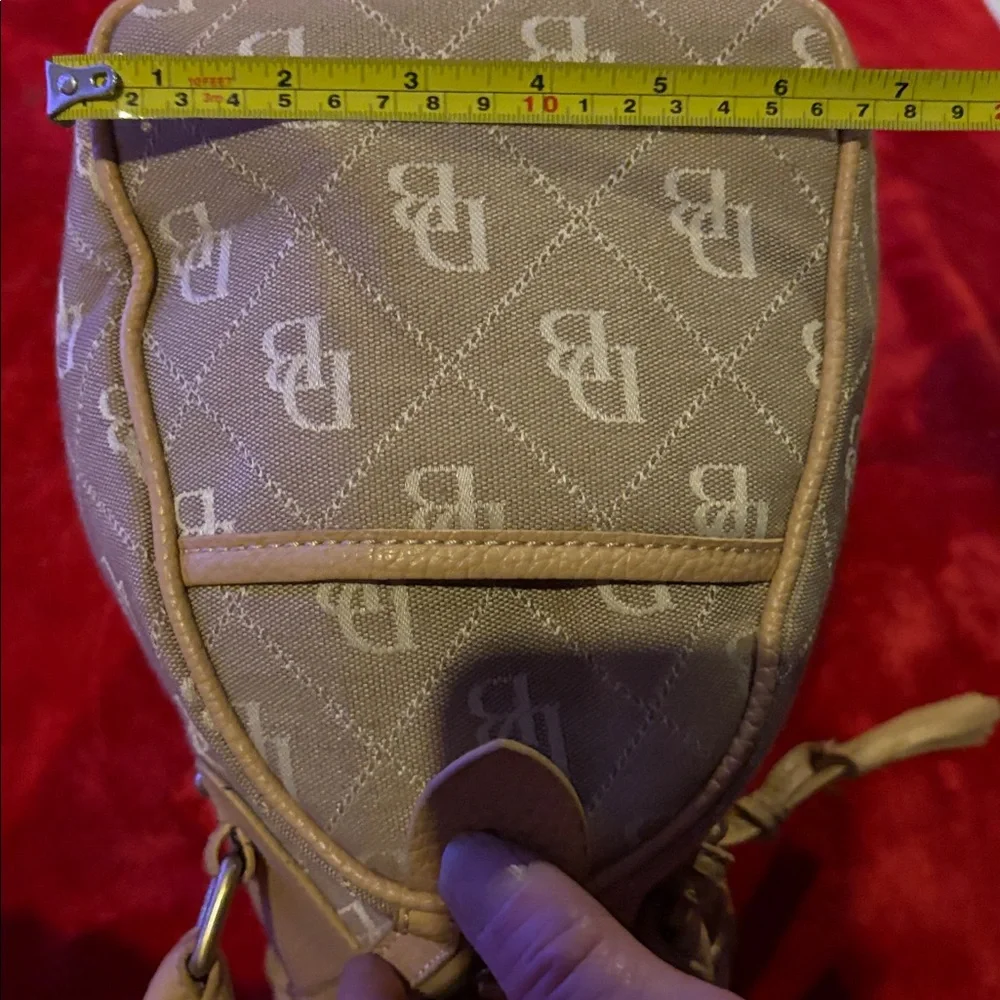 Dooney & Bourke‎ Signature Monogram Canvas Satchel Tan Beige Tassel Handbag